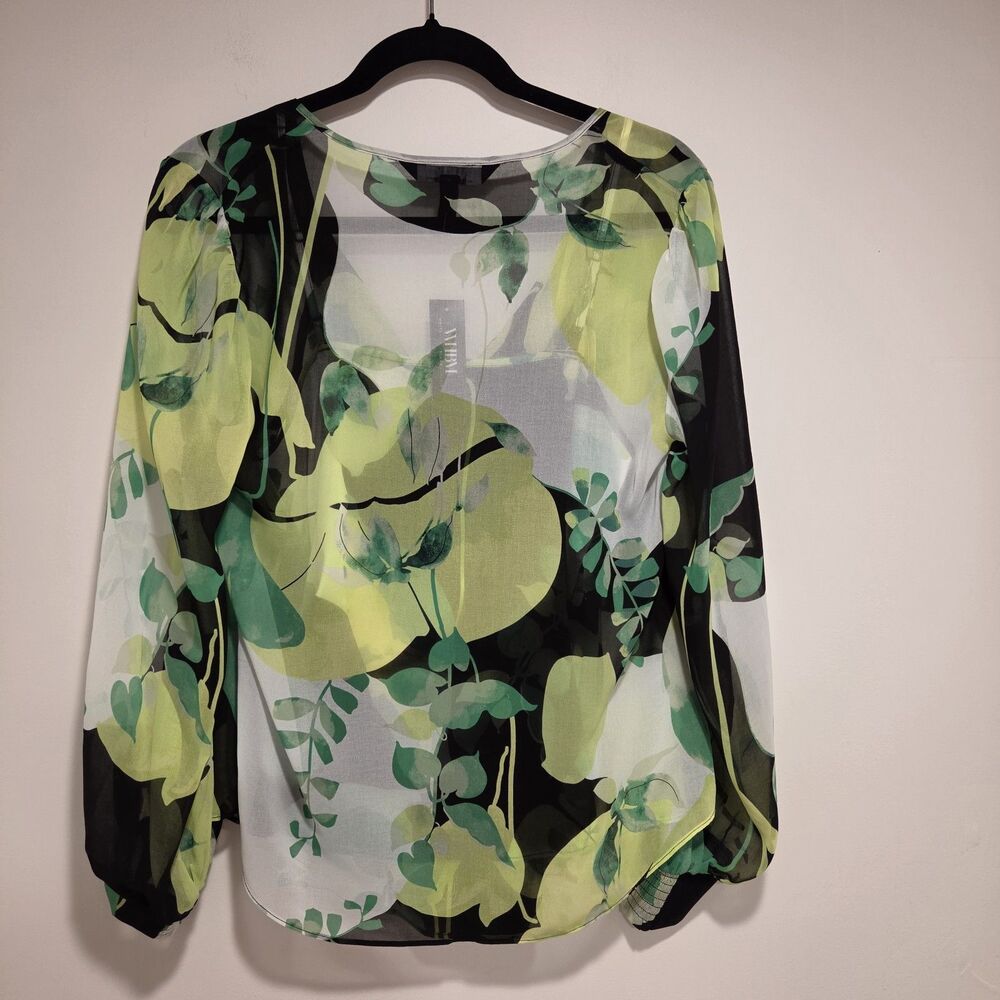 WHBM Chiffon Blouse Camisole Set Small Womens Green Black Sheer Garden Floral - Picture 12 of 15